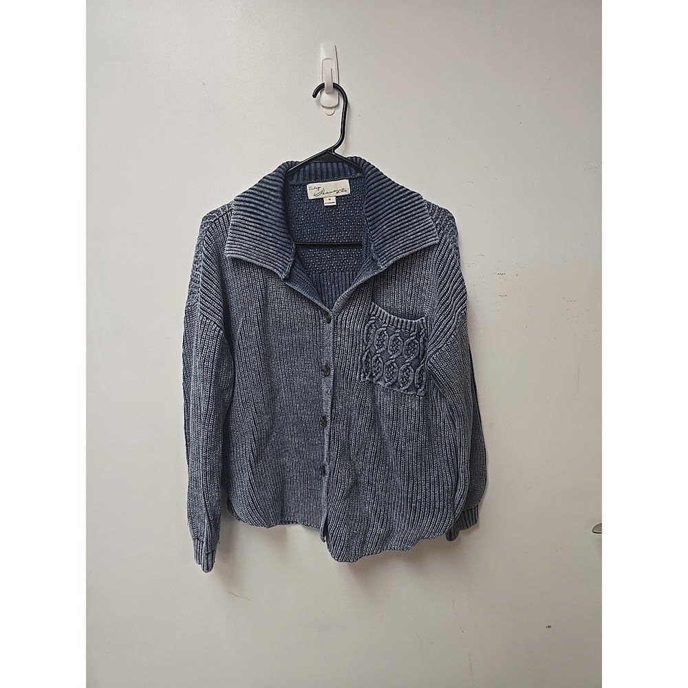 Vtg Havana Sweater Womens Medium Blue Cotton Knit Cardigan Boxy Y2K 90s Boho